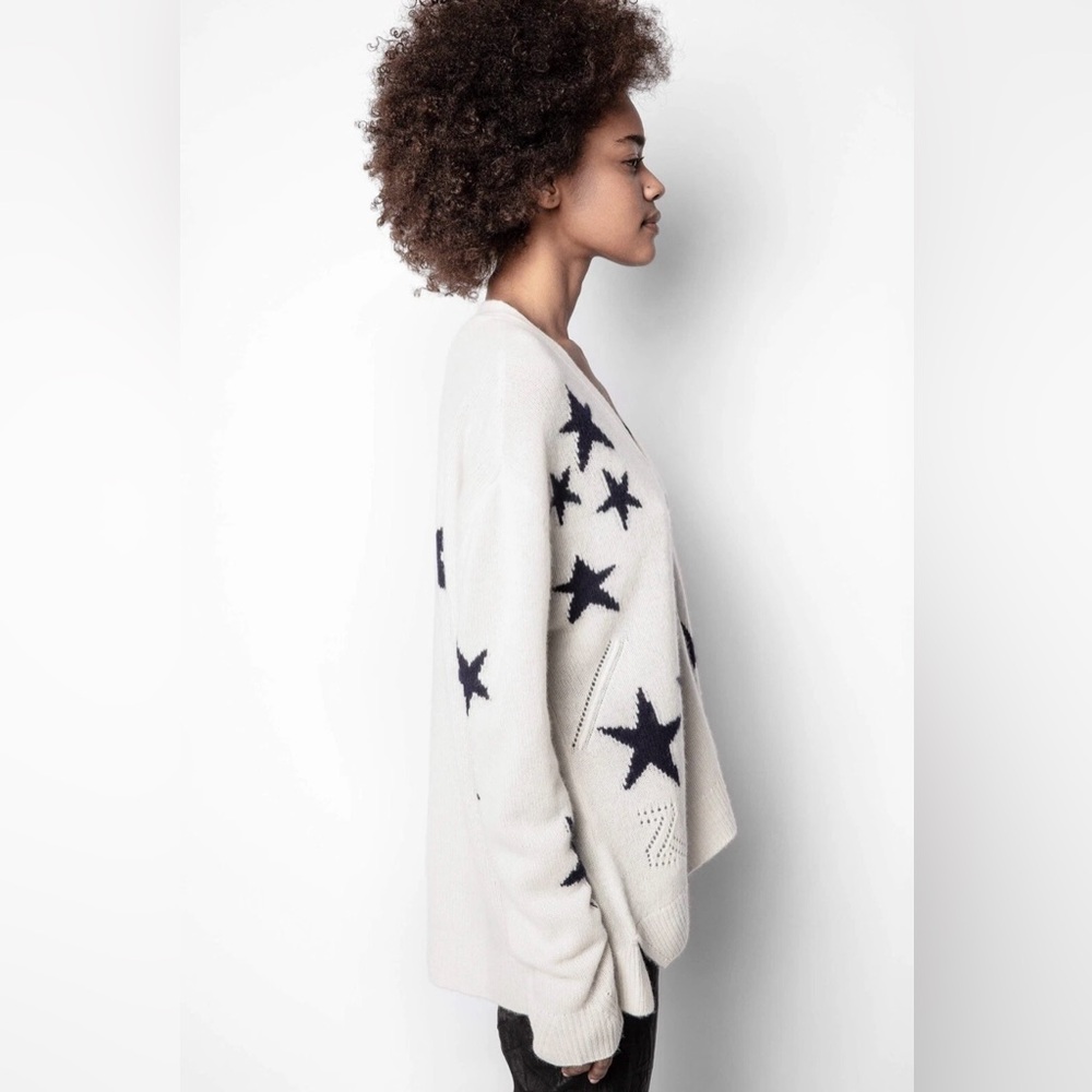 Zadig & Voltaire Mirka Star Cashmere Cardigan in Ecru Size Medium - Picture 9 of 11